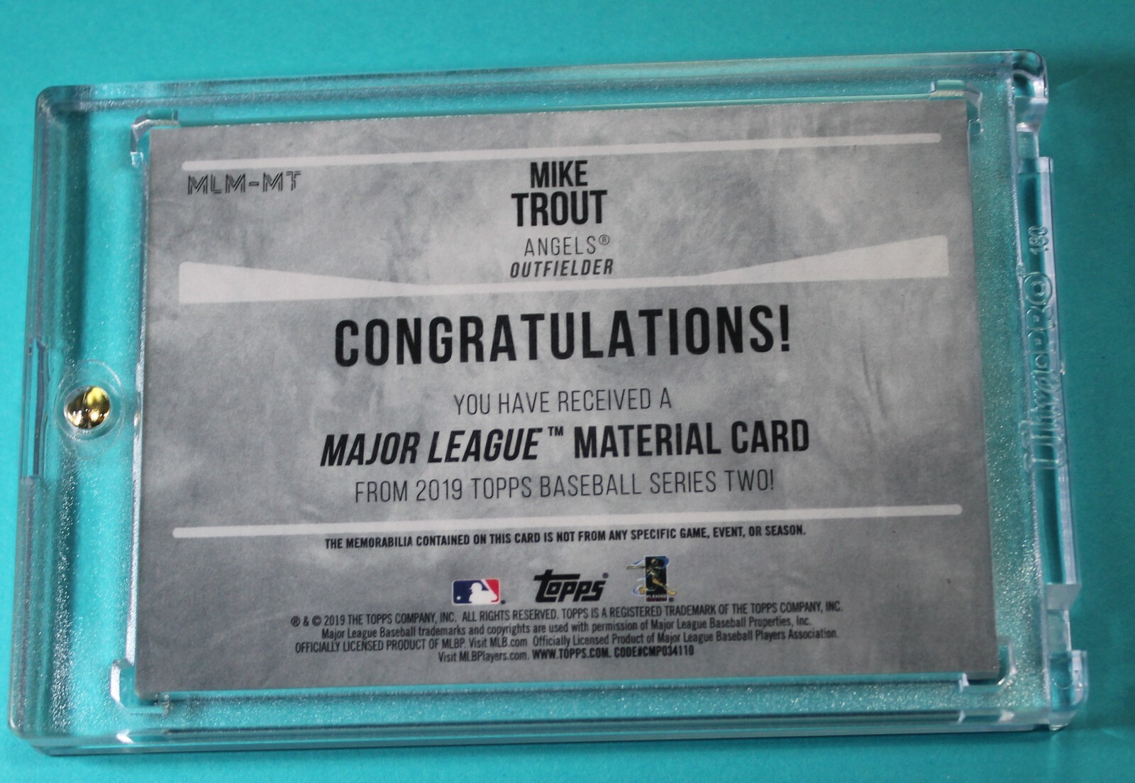 2019 Topps Major League Materials MIKE TROUT Jersey Relic MLMMT 24/
