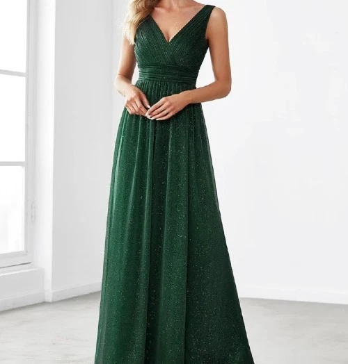 КОГДА-ЛИБО КРАСИВЫЙ ИЗУМРУД ЗЕЛЕНЫЙ МАКСИ ВЫПУСКНОГО ВЕЧЕРА РОЖДЕСТВЕНСКОЕ ПЛАТЬЕ РАЗМЕР 8 - 10 - Изображение 2 из 4