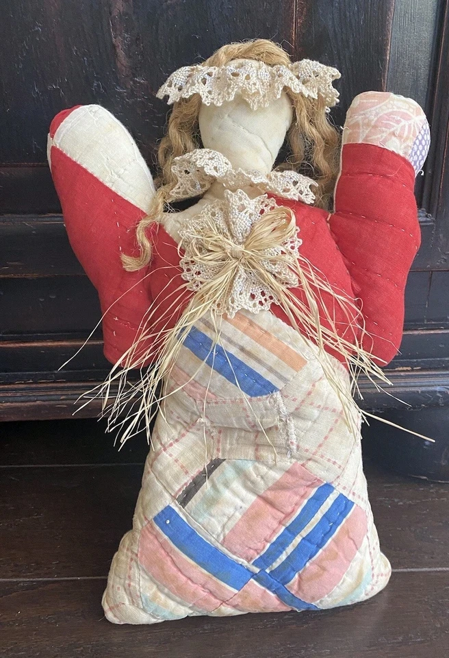 Primitive Quilt Angel Doll Handmade Folk Art Farmhouse Country Christmas Decor - Image 2 of 4