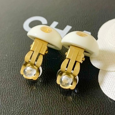 CHANEL Earrings Coco Mark Camellia Flower White Black Gold Ladies Accessories