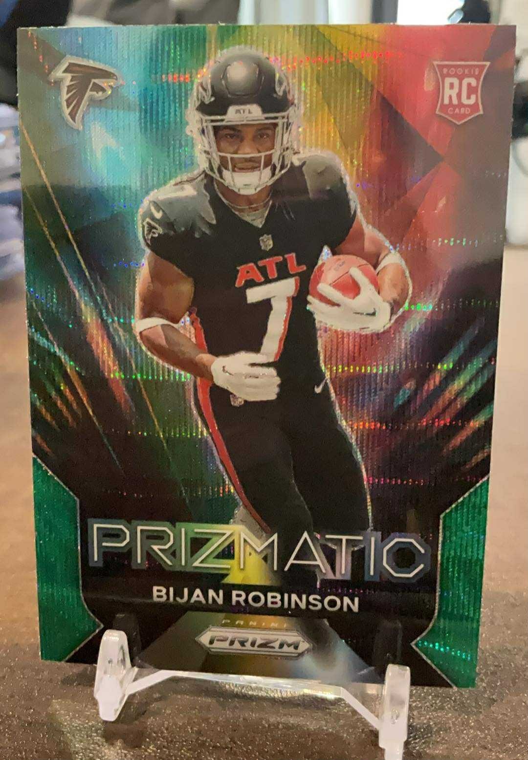 2023 Panini Prizm #19 Bijan Robinson Prizmatic Prizms Green Wave RC Rookie