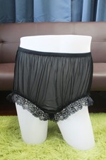  B6 Vintage Style 2XL/ElasticW.24-42" Black Nylon Full Brief Panties Underwear