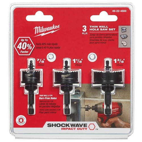 Milwaukee 49-22-4800 3-Piece 8 TPI Shockwave Impact-Duty Thin Wall Hole Saw Set