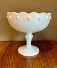 Vtg Indiana Glass Teardrop Pedestal Milk Glass Compote Bowl w/ original sticker