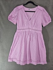 SO Women XL Midi Dress Cottagecore Lilac Vneck Tassels Eyelet Teired Puff Sleeve
