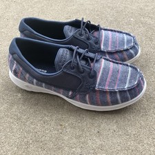 Skechers GoGa Max Blue Canvas Boat Shoes Go Step Sneakers Women  s Size 6