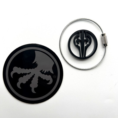 Microtech Knives Marfione Customs Dagger 1.25  Metal Keychain + 2.5  Sticker