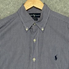 Ralph Lauren Yarmouth Mens 15 32/33 Navy Gingham Cotton Button Down Shirt