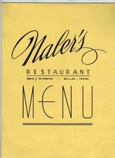 Naler's Fried Chicken Restaurant Menu Davis & Winnetka Dallas Texas 1950's