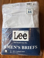 Vintage New Lee Mens Briefs Underwear 4 Pack White Combed Cotton Sz 44 Tighty