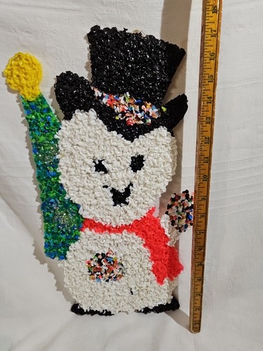  Vintage geschmolzen Kunststoff Popcorn Weihnachten Schneemann mit Baum/18 Zoll. - Bild 10 von 15