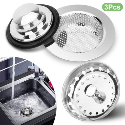 3PCS Kitchen Sink Drain Strainer & Stopper Set Food Catcher for Garbage Disposal