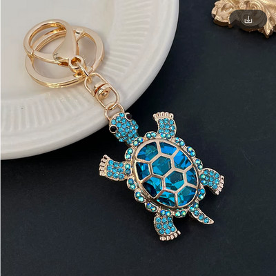 Blue Turtle Rhinestone Bling Keychain Bag Charm New