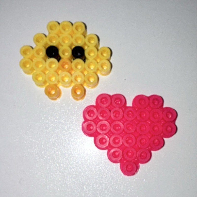 Handmade Perler/Fused Bead Pixel Art Chick & Pink Heart Craft Pieces