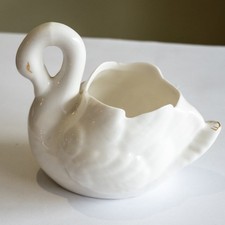 Vintage Brosnic Bone China White Gold Victoriana Swan trinket dish pot planter