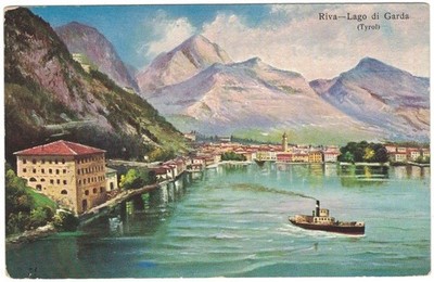 Lake Garda Italy Riva del Garda Waterfront Art Print Vintage Postcard UNP