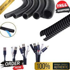 Split Loom Tubing Wire Conduit, Black Corrugated Wire Tube Cable Protection Pipe