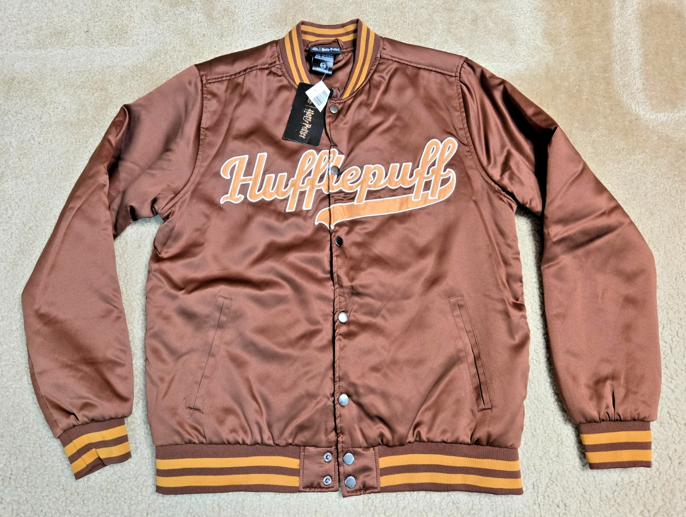 Harry Potter Hufflepuff Embroidered Jacket Mens S Small Bomber Varisty Button Up