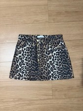 GANNI Leopard Print Denim Skirt Size 34 with Back Pocket