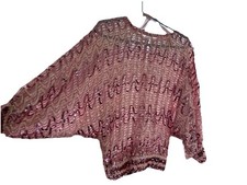 Vintage Sequin Pink Dolman Long Sleeve Blouse Size S Glam 70s/80s