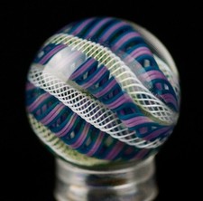 Bryan Trillas Glass Marble/Filigree Cane/UV Reactive/Blue Purple White/0.8-0.9in