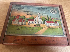 Vintage deutsche Holzbausteine Set - Miniatur Dorf Architektur Spielzeug