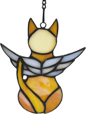 Handcrafted Stained Glass Orange Angel Cat Suncatcher - Pet Memorial Gift with C