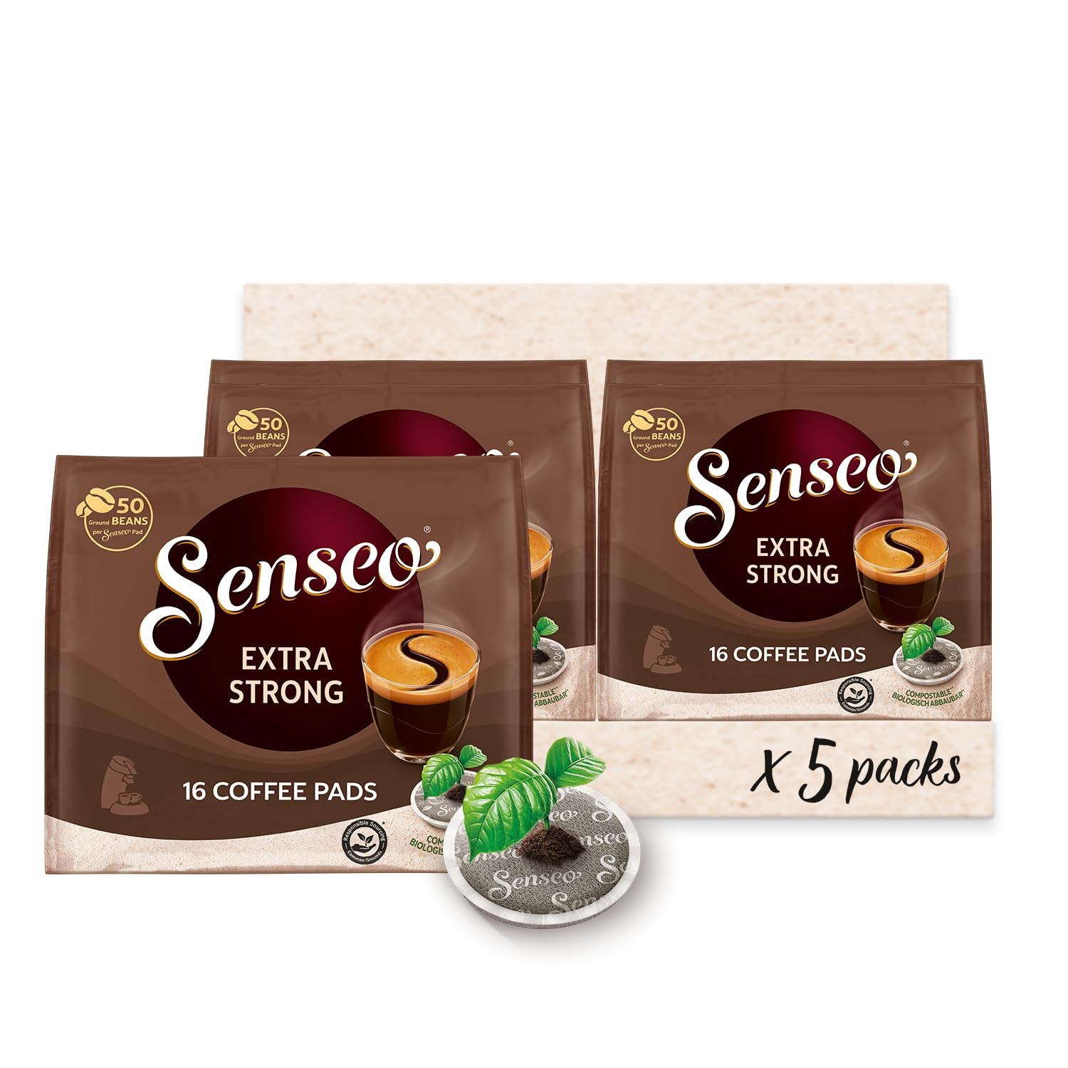 Senseo Extra Strong Dark Roast Coffee Pods, 16 Count (Pack of 5) - Single Serve 