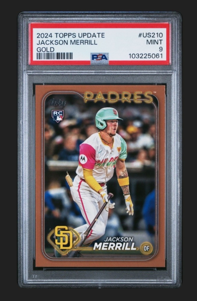 Jackson Merrill 2024 Topps Update Gold #US210 Rookie Card PSA 9 #1249/2024 RC
