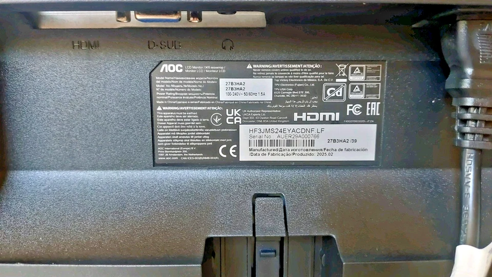 AOC 27B3HA2 27-inch 100Hz FHD Gaming Monitor (SMALL 2X PIXEL LINE PLEASE READ) - Image 4 of 4