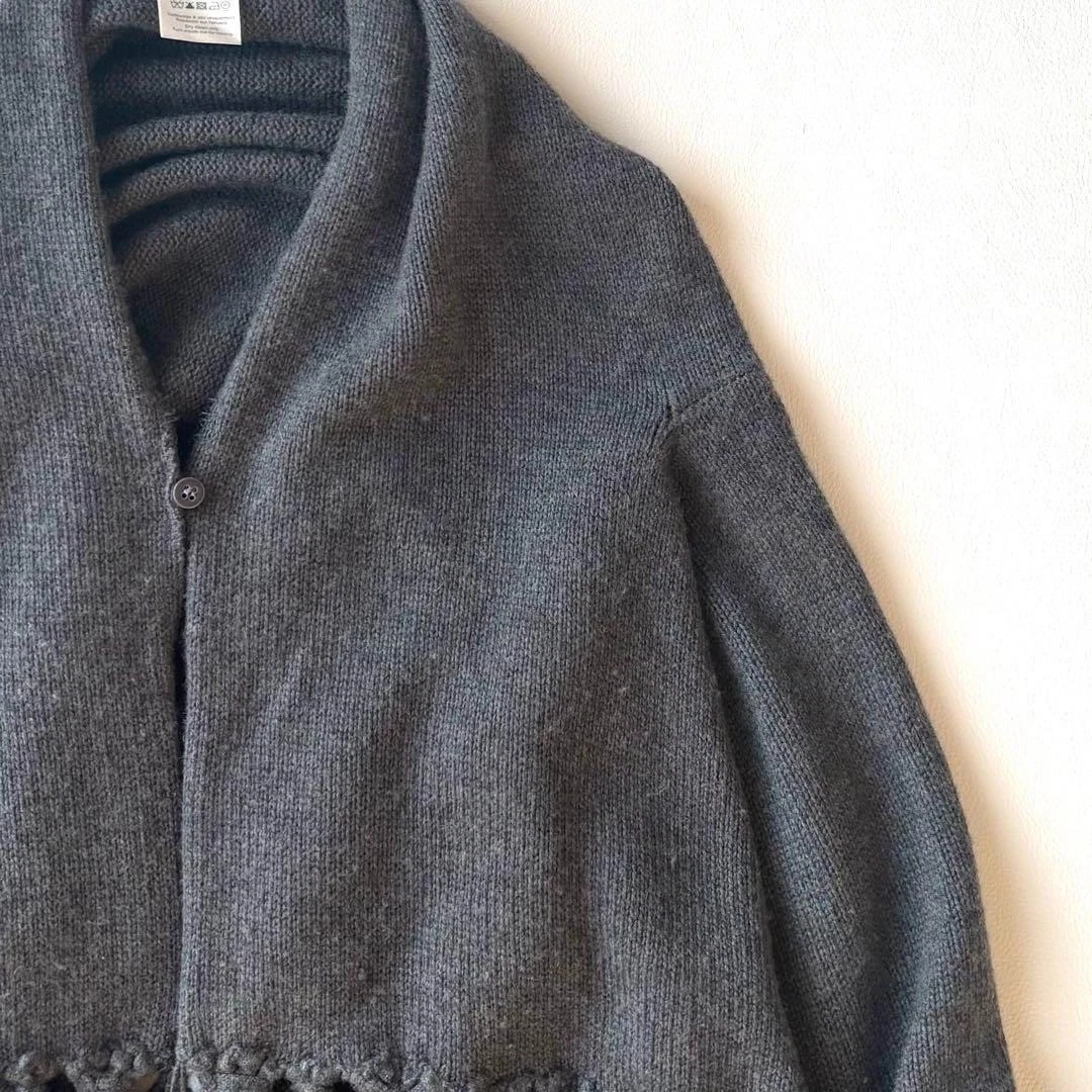 CELINE maglia cashmere poncho scialle cardigan frange grigio scuro taglia M