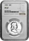 1957 50C Proof Silver Franklin Half Dollar NGC Graded PF 67 in New Holder