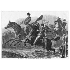 LONDRA Spettacolo di salto a cavallo alla sala agricola - Stampa antica 1869