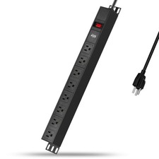 KMC 8-Outlet Metal Power Strip Surge Protector, Rack Mount 8 OUTLET, Black