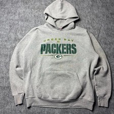 Vintage Green Bay Packers NFL Hoodie, Heather Gray Graphic Sweatshirt, Size L