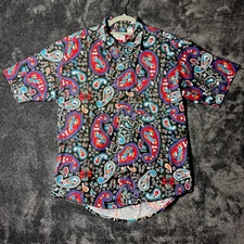 Vintage Sostanza Shirt Mens M S/S Button Down Multi Color Full Print Casual Wear