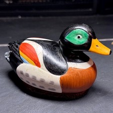 Vtg Hand Painted Ceramic Mallard Duck Lint Brush Figurine Multi Color 5 Inch