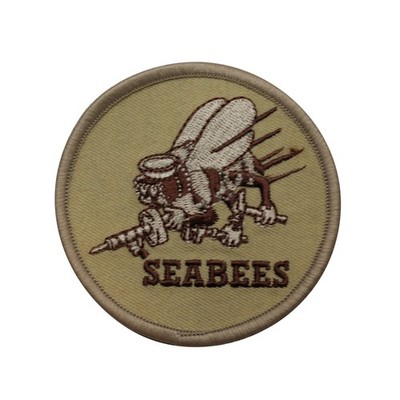 US Navy Seabees Embroidered Iron On Patch - Tan USN 73-V