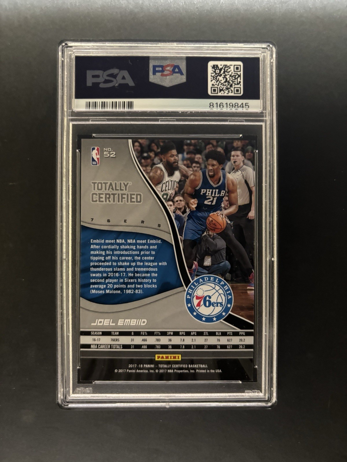 2017-18 Panini Totally Certified - Joel Embiid #52 Camo /25 PSA 9 view 2