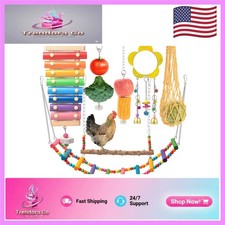 Engaging 7-Piece Chicken Toy Collection: Swing Set, Mirror  Vegetable Feeder