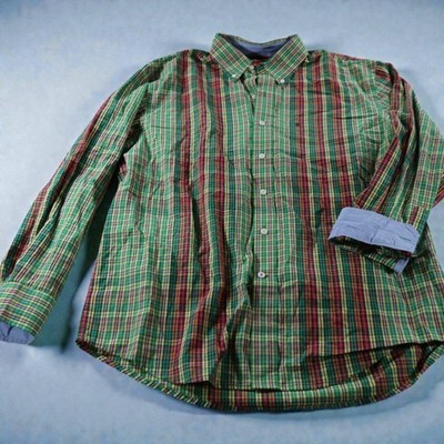 IZOD Men s Plaid Button Down Shirt Large Green Red Yellow Cotton