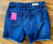 NWT Justice Blue Denim Jean Shorts Button Fly Girls Sz 16 Frayed Hem