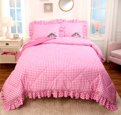 Wicked For Good x Katie Kime Vintage Pink Gingham QUEEN Comforter + 2 Sham Set