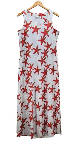 NWT- ALL FOR COLOR- UPF50 SLEEVELESS STARFISH PRINT STRETCH MAXI DRESS WOMEN'S L