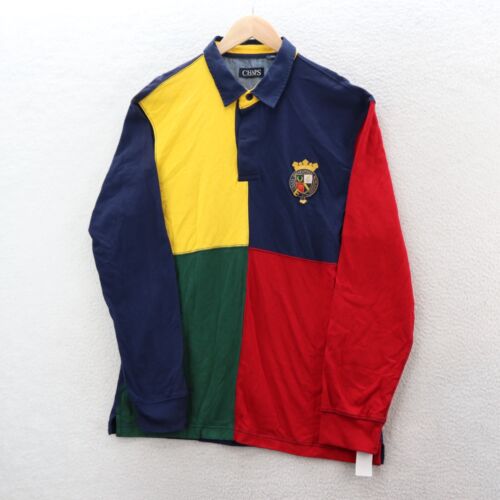 Chaps Shirt Men's Large Multicolor Rugby Polo Colorblock Cookie Patch Crest Y2K