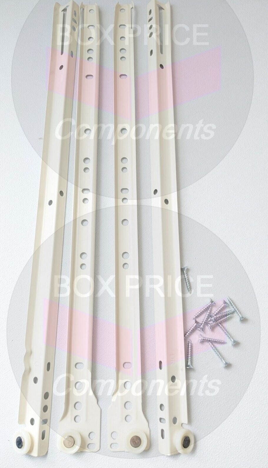 Metal Roller Bottom Fix Kitchen Drawer Runners 450mm White Cream With