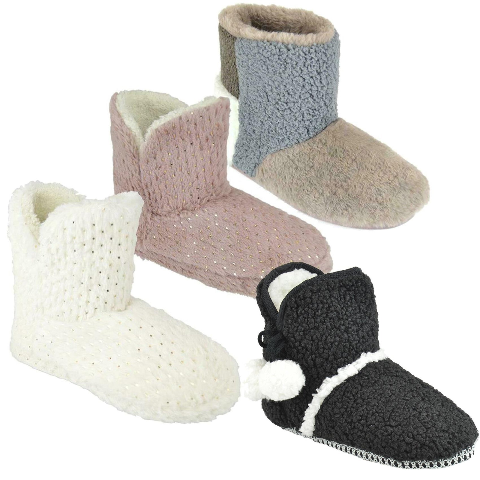 PANTOFOLA D’ORO Stivali ciabatte donna oro glitter goffrati patchwork foderati sherpa teddy bootee