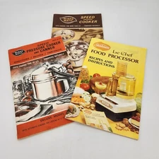 3 Vintage Mirro Magic Sunbeam Pressure Cooker Food Processor Directions Recipes