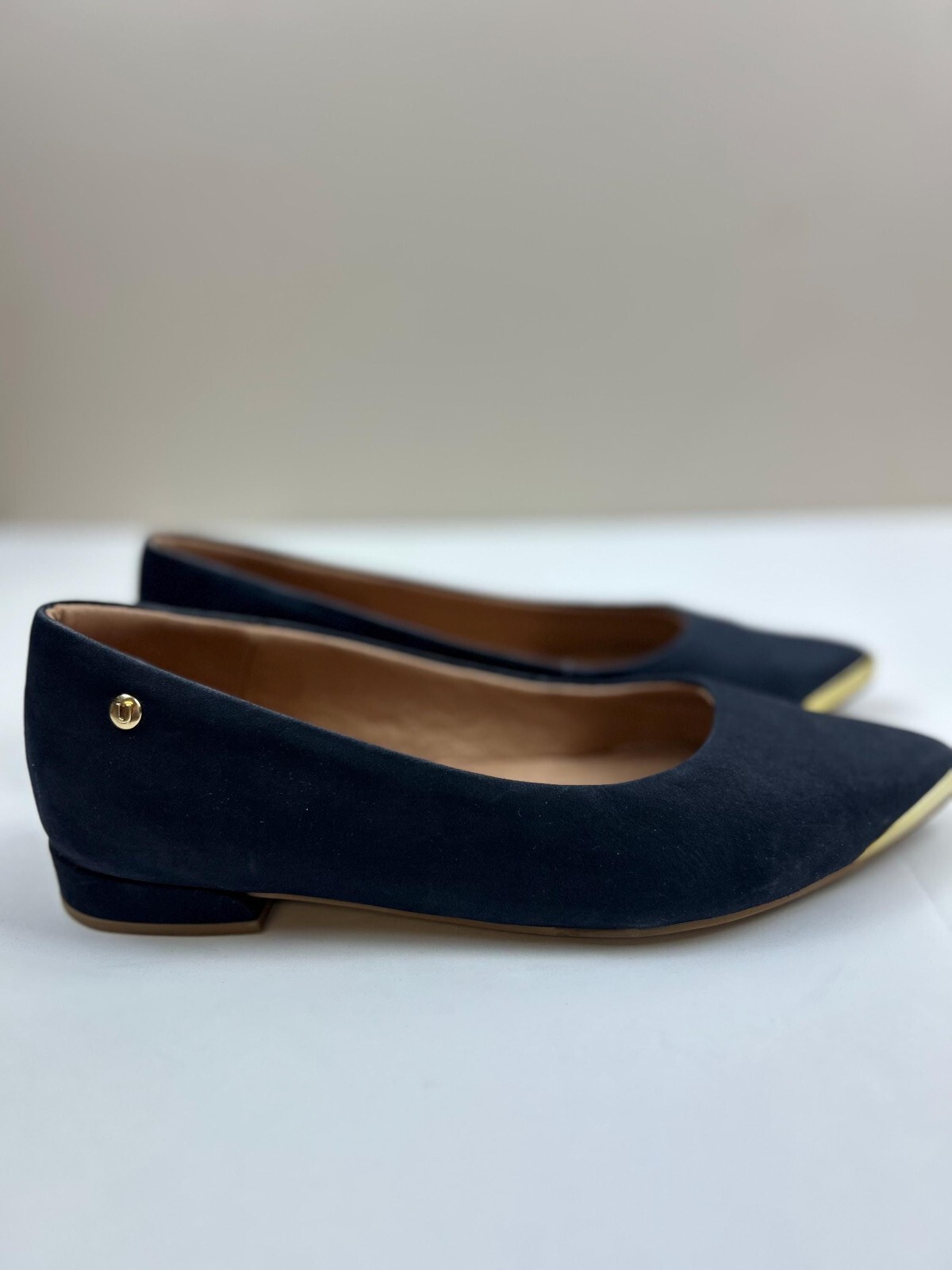 InSignia Flats Genuine Suede Navy Made in Brazil Quality Shoes Sz US6 Golden-image