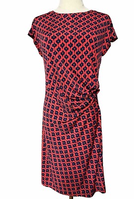 Banana Republic Navy Blue Red Geometric Print Jersey Ruched Dress Size MP |  eBay